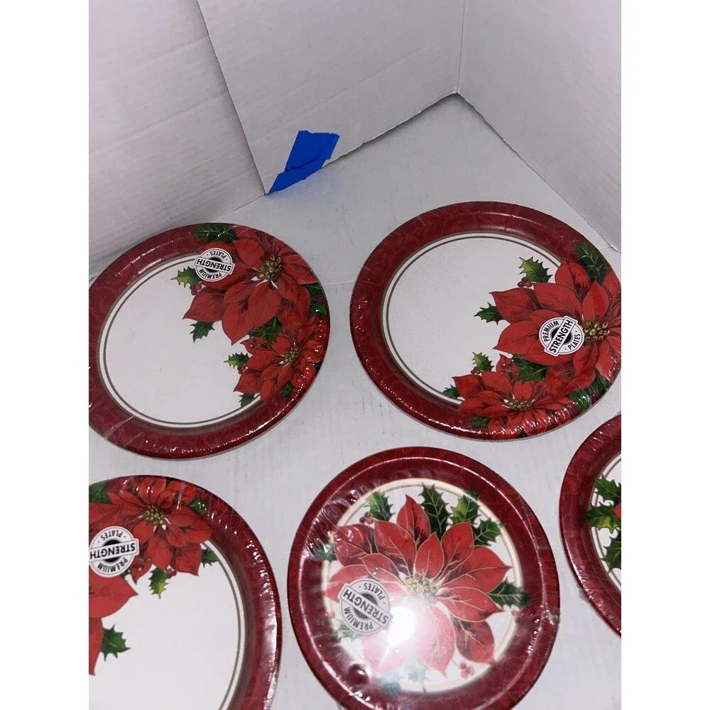 Christmas Poinsetta paper plates 8 packages